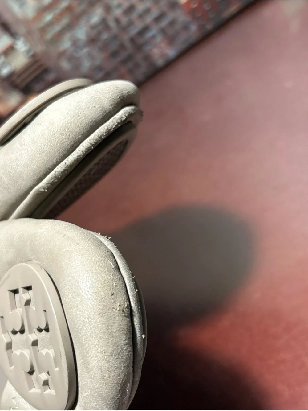 Tory Burch Neutral Taupe Logo Ballet Flats